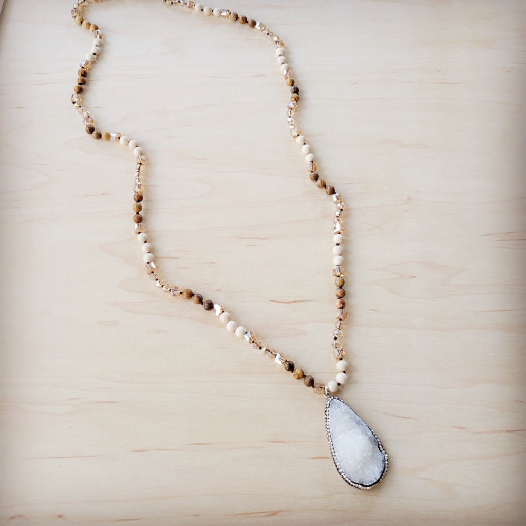 Picture Jasper Beaded Necklace w/ Druzy Pendant 262v