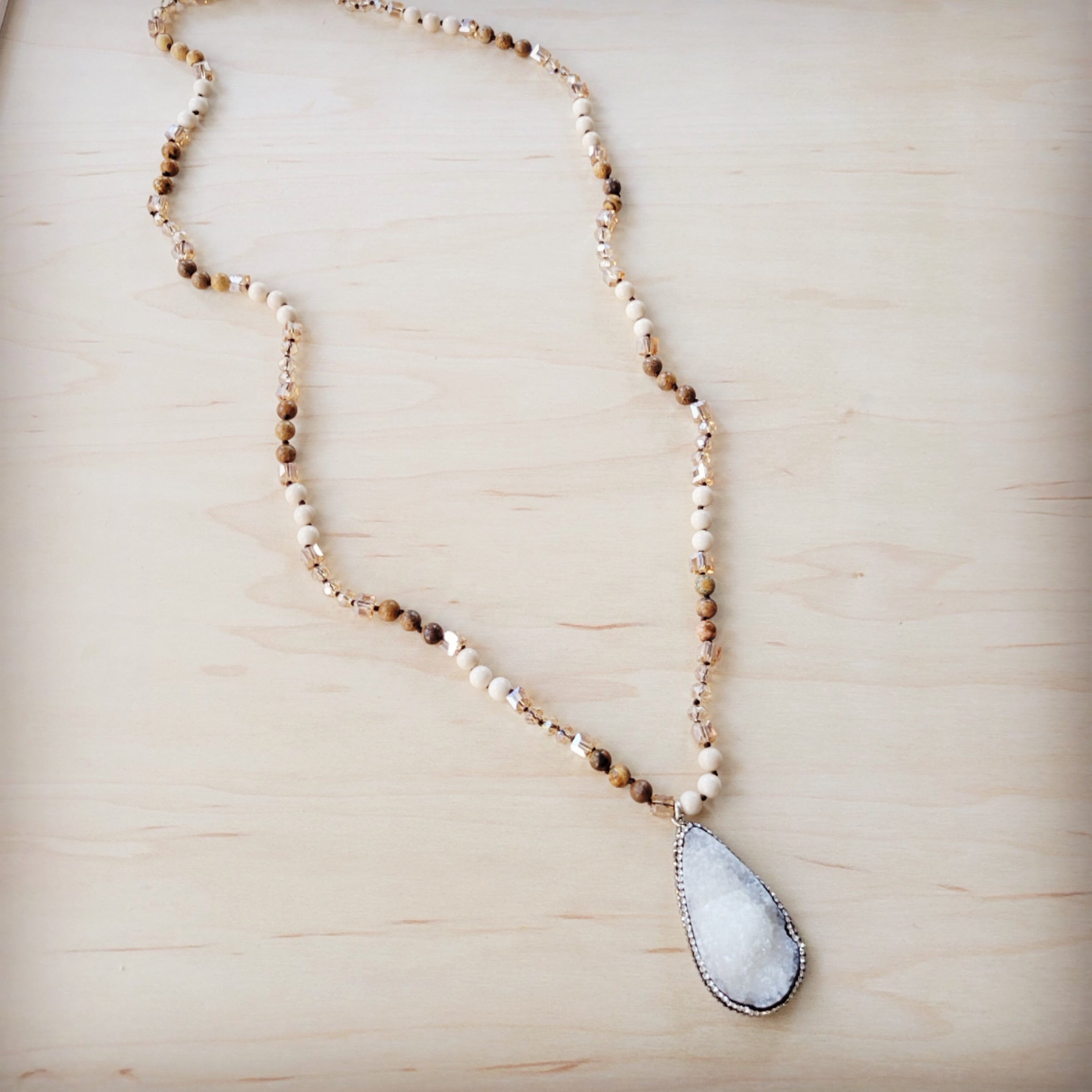 Picture Jasper Beaded Necklace w/ Druzy Pendant 262v