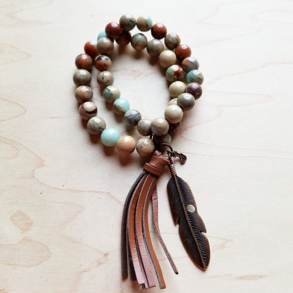 **Aqua Terra Jasper Beaded Bracelet w/ Tassel 019H