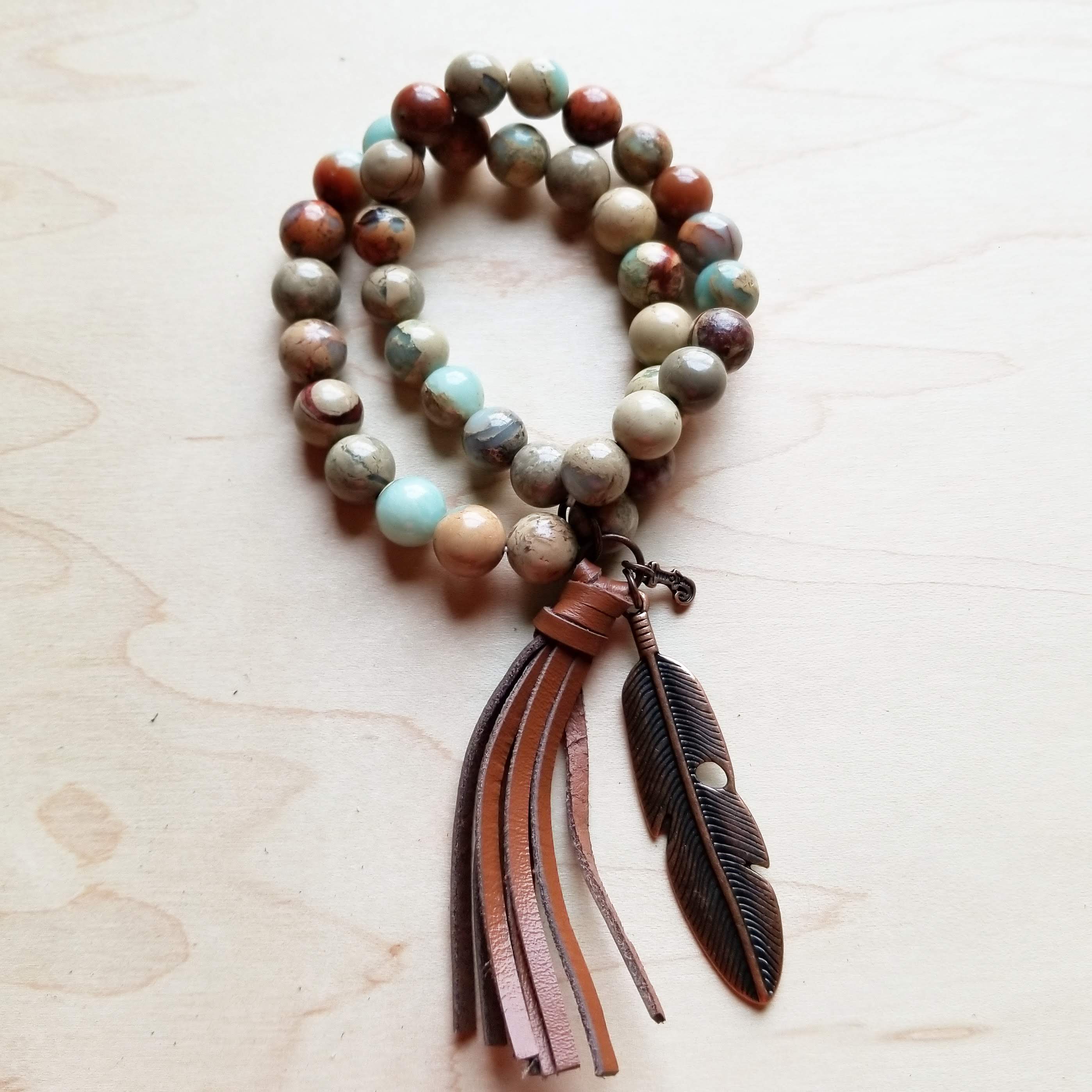**Aqua Terra Jasper Beaded Bracelet w/ Tassel 019H