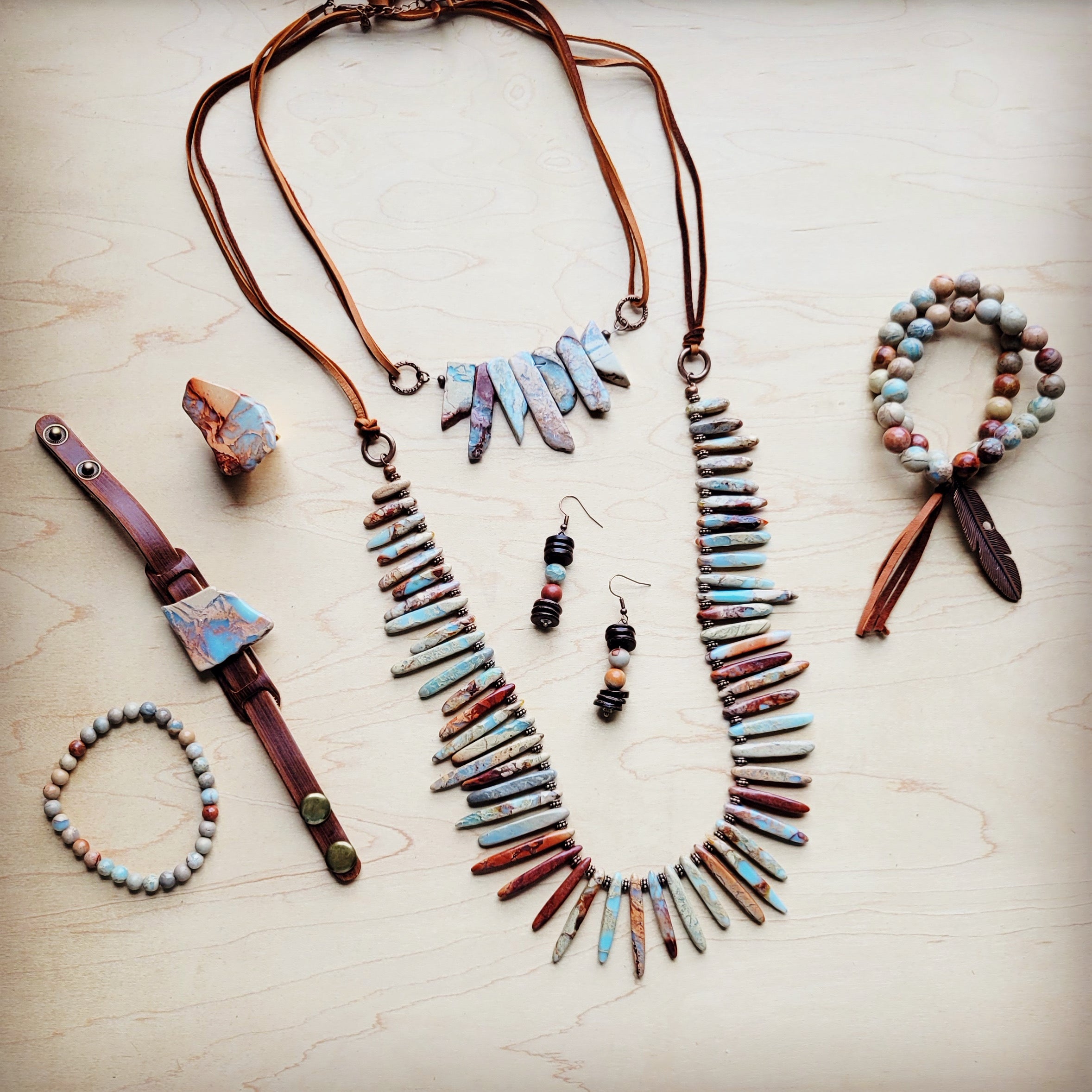 **Aqua Terra and Wood Drop Earrings 225d