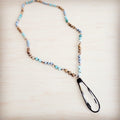 Picture Jasper & Amazonite Long Beaded Necklace w/ Crystal Pendant 262r