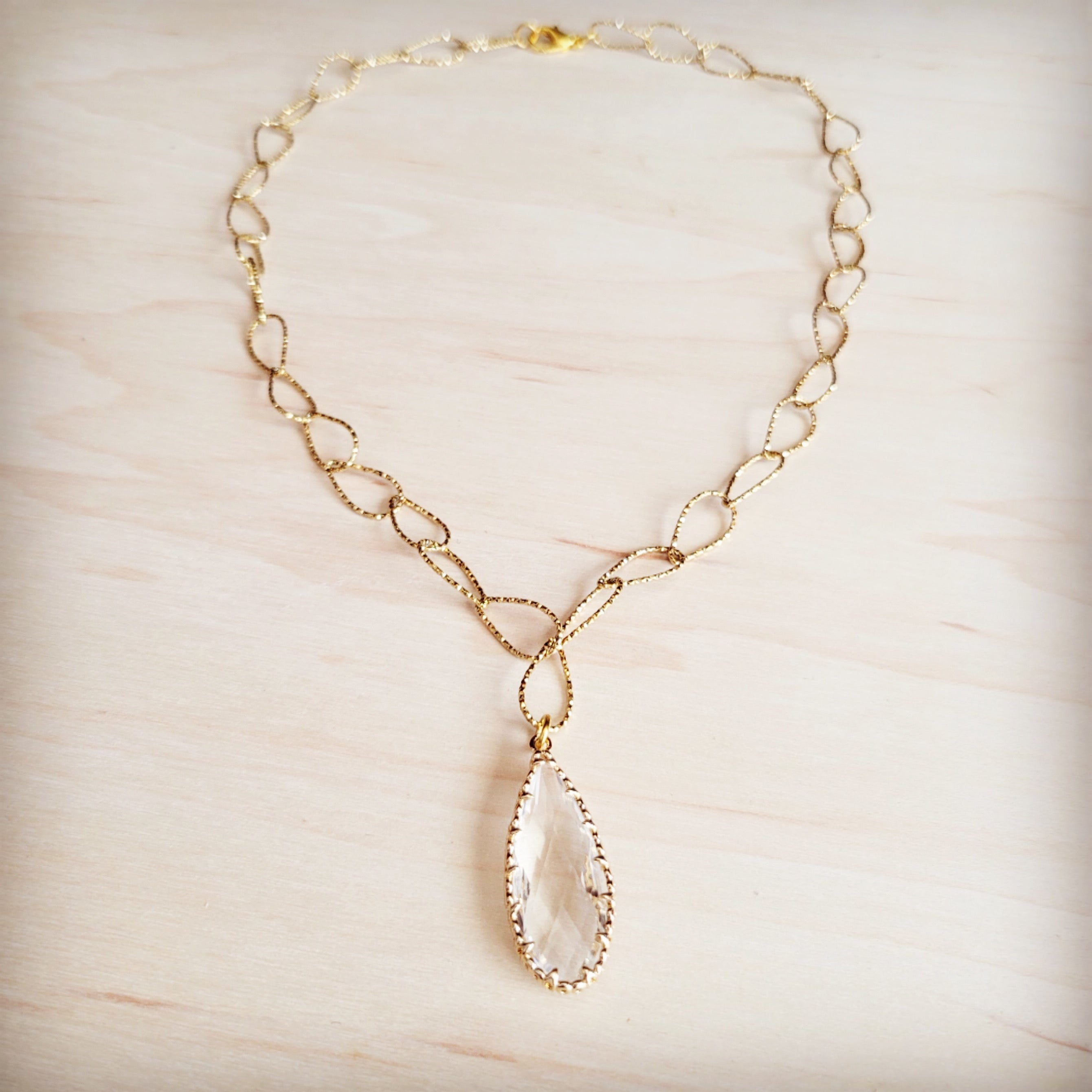Gold Layering Chain Necklace w/ Boho Luxe Teardrop Pendant 257kp