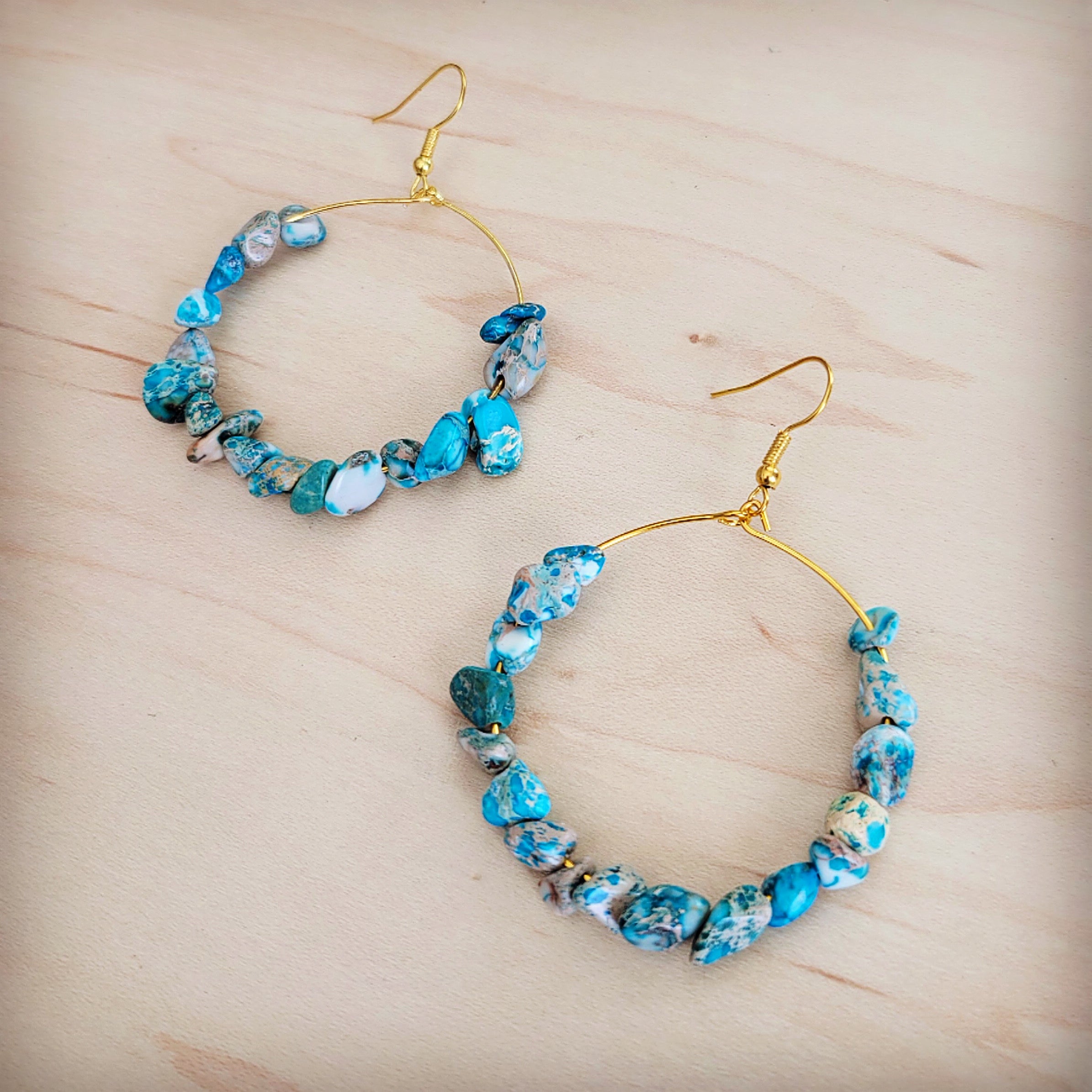 Beaded Hoop Earrings- Genuine Regalite Jasper 200bg