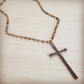 Genuine Picture Jasper Long Beaded Necklace with Antique Copper Cross 262w