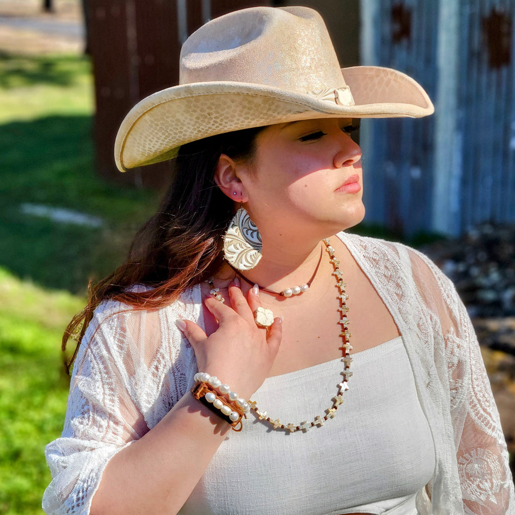 Chunky White Turquoise Slab on Hammered Gold Cuff RingBase 012s