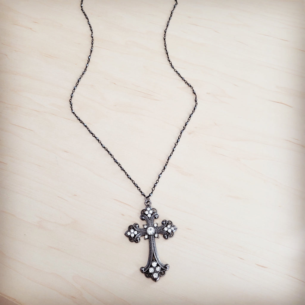 **Victorian Gilded Filigree Cross Necklace 257ly