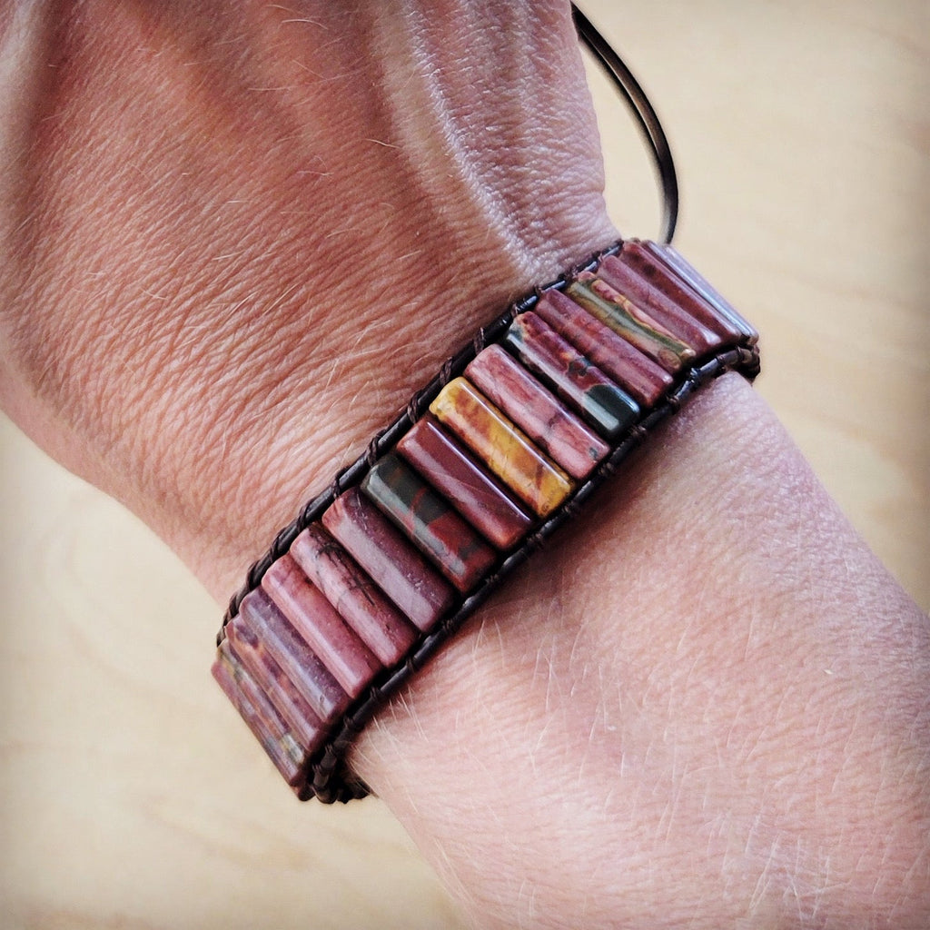 **Woven Picasso Stacked Stone Beaded Bracelet 810n