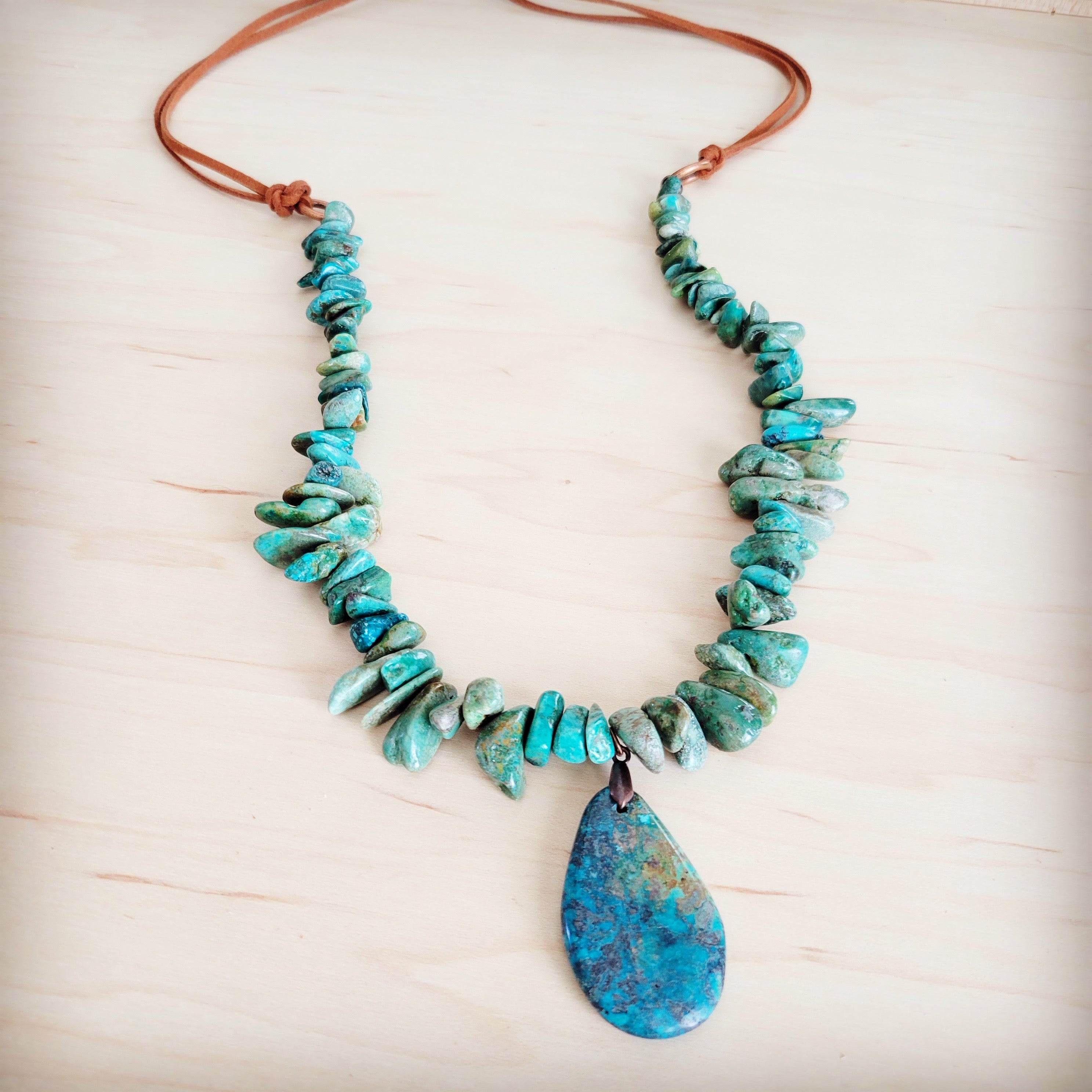 Natural Turquoise Chunky Necklace with Large Natural Pendant 250f