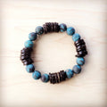 Natural American Turquoise and Wood Stretch Bracelet 811d