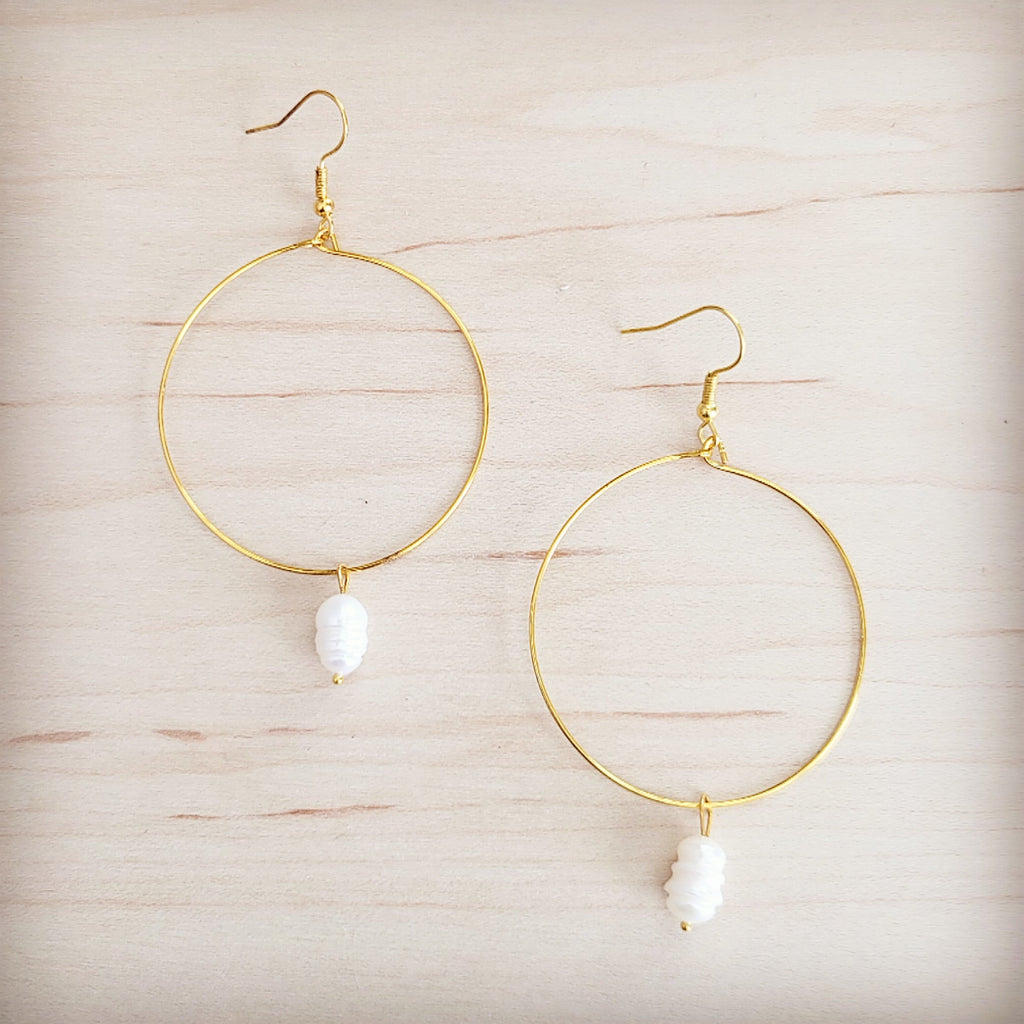 Beaded Hoop Earrings- Freshwater Pearl Dangle 200bf