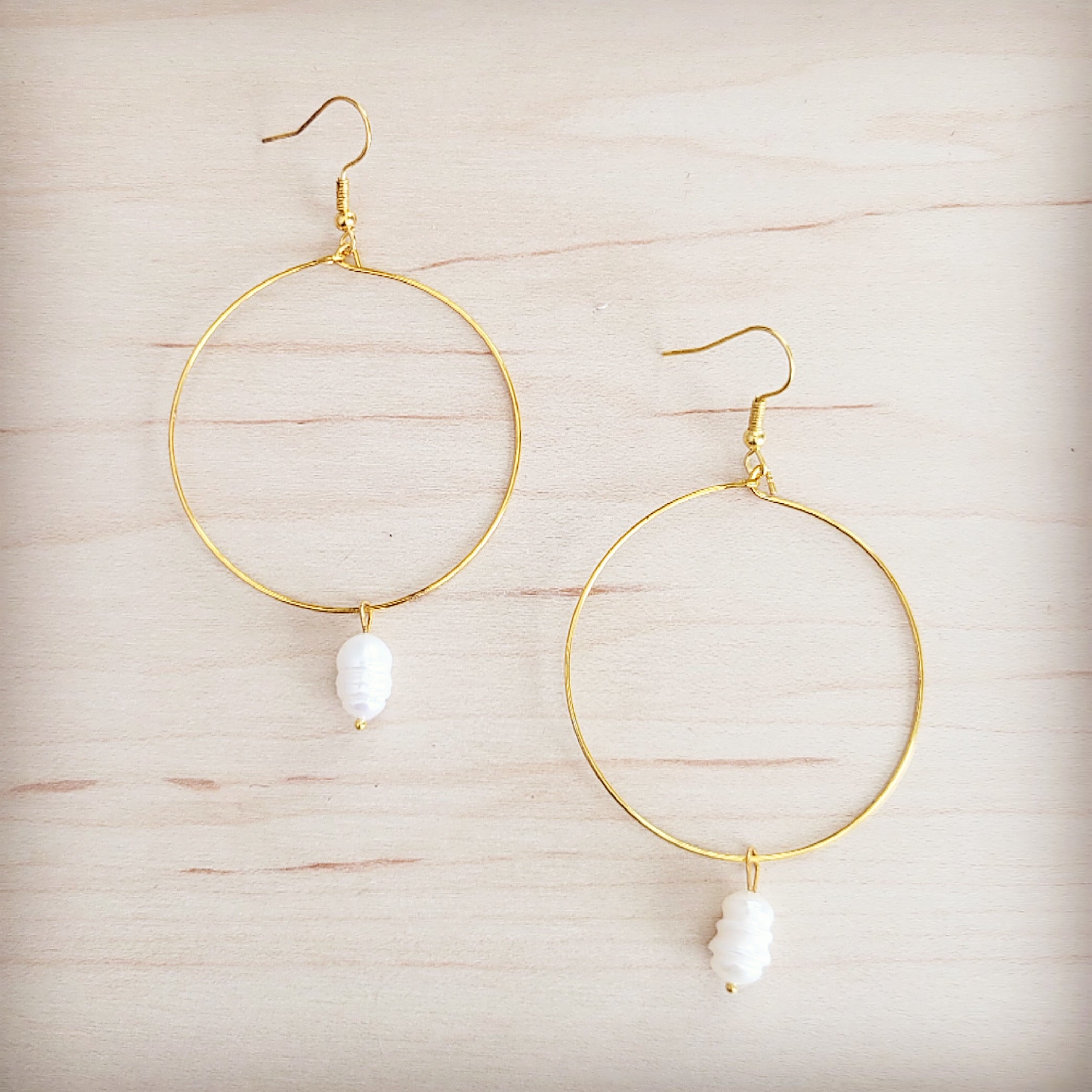 Beaded Hoop Earrings- Freshwater Pearl Dangle 200bf