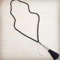 **Midnight Faceted Bead Lariat with Gilded Teardrop Necklace 257lz
