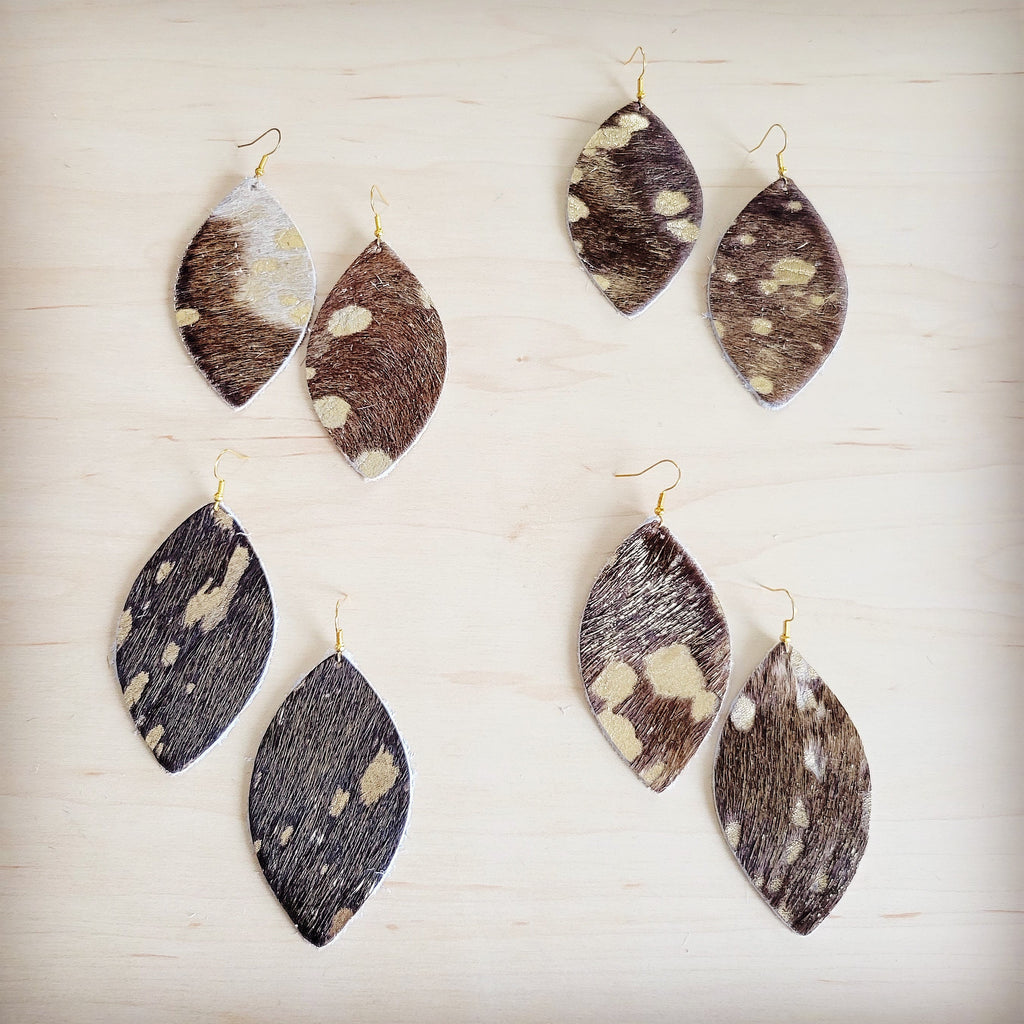 **Leather Oval Earring-Mixed Metallic Hair on Hide 200b