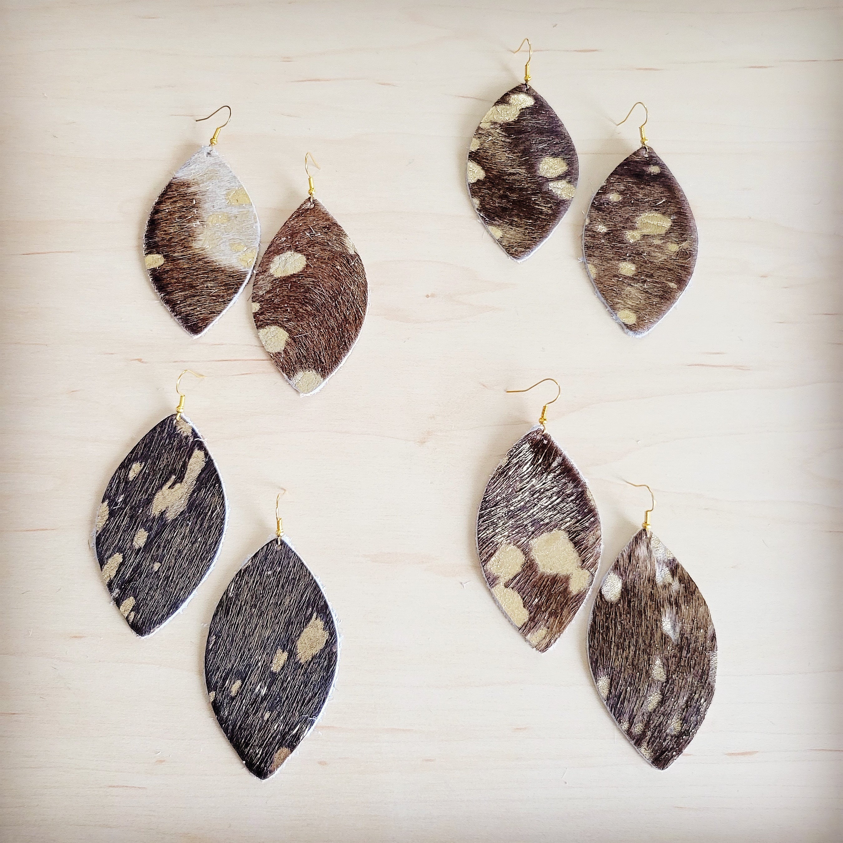 **Leather Oval Earring-Mixed Metallic Hair on Hide 200b