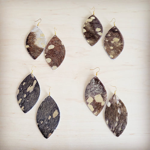 **Leather Oval Earring-Mixed Metallic Hair on Hide 200b