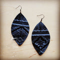 **Leather Oval Earring-Black Navajo 215v