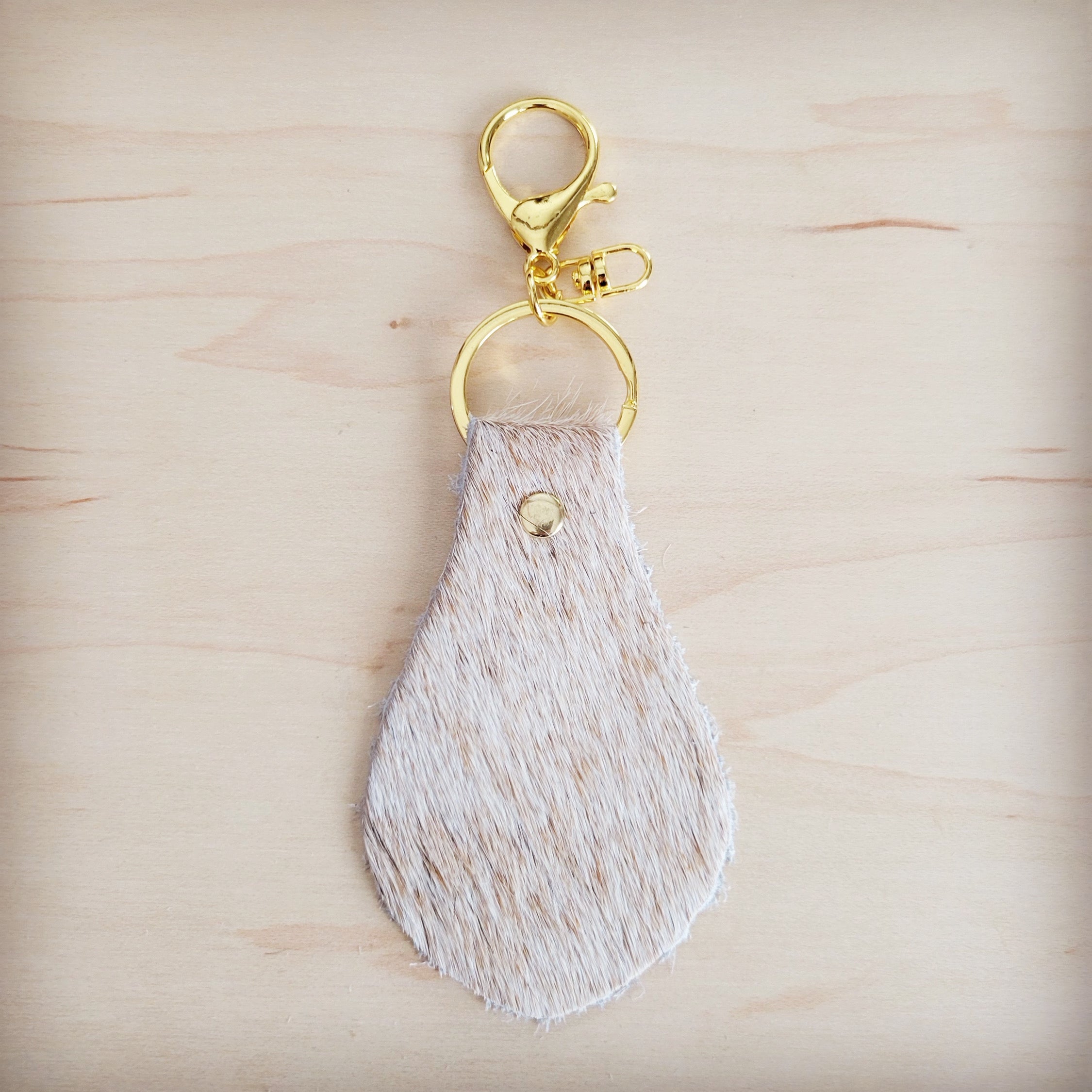 Hair-on-Hide Leather Key Chain - Light Tan 703j