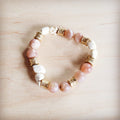 Frosted Sunstone & White Turquoie Beaded Stretch Bracelet 811o