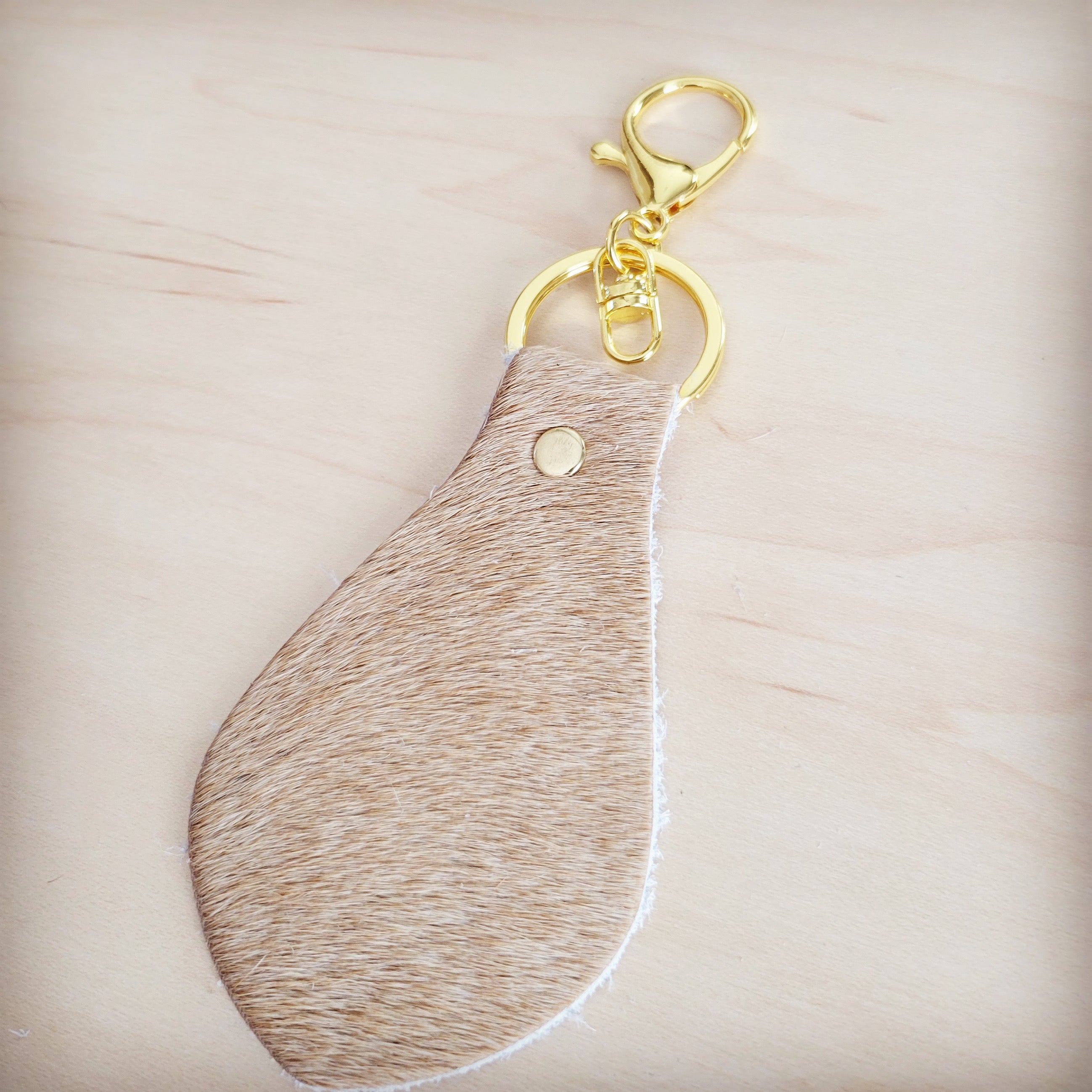 Hair-on-Hide Leather Key Chain - Light Tan 703j