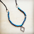 **Frosted Chrysocolla Beaded Necklace w/ Copper Pendant 258h