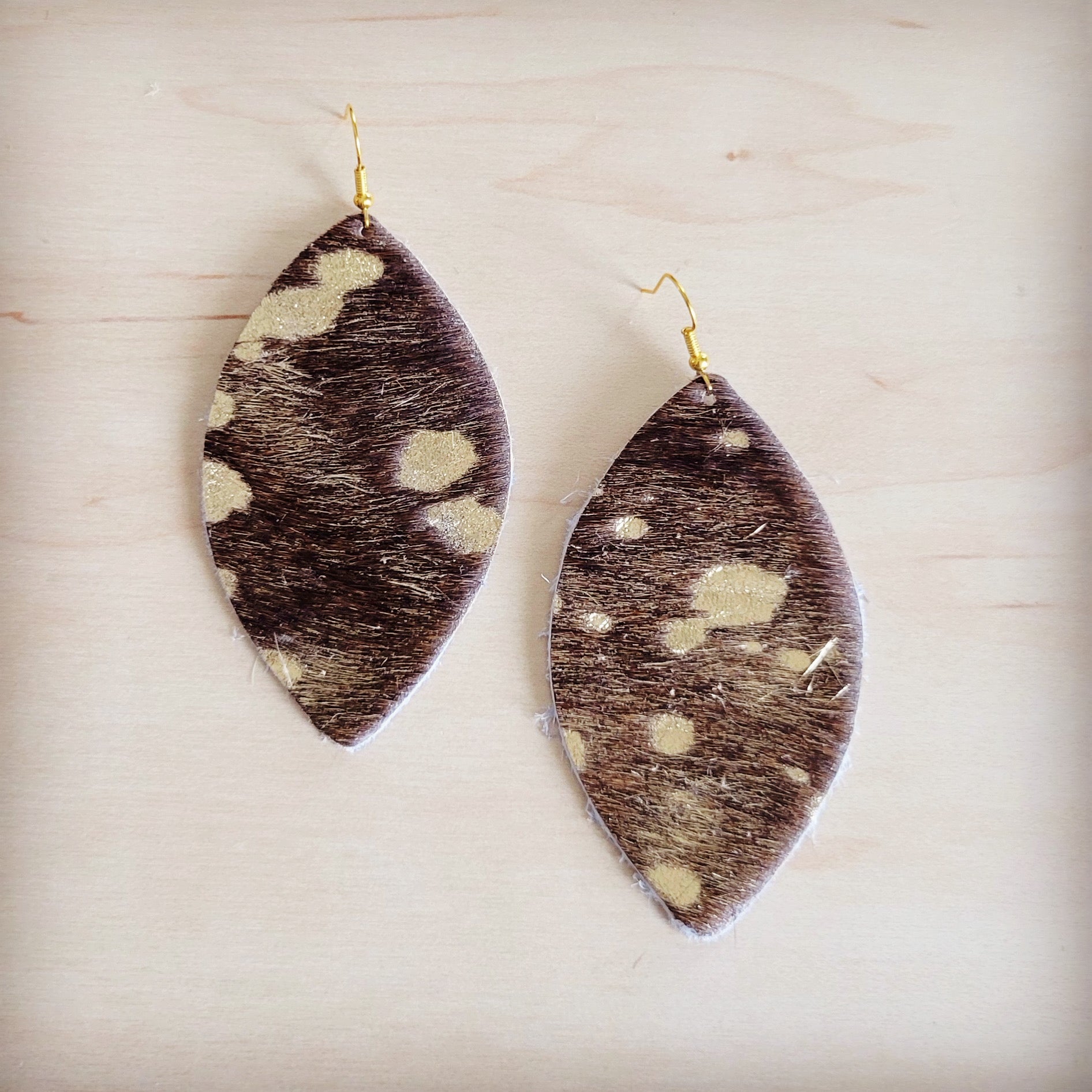 **Leather Oval Earring-Mixed Metallic Hair on Hide 200b