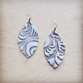 **Leather Oval Earring- Sandy White Floral 224w