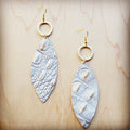 **Narrow Leather Oval Earrings White & Gold Gator w/ Matte Gold Hoop 210x