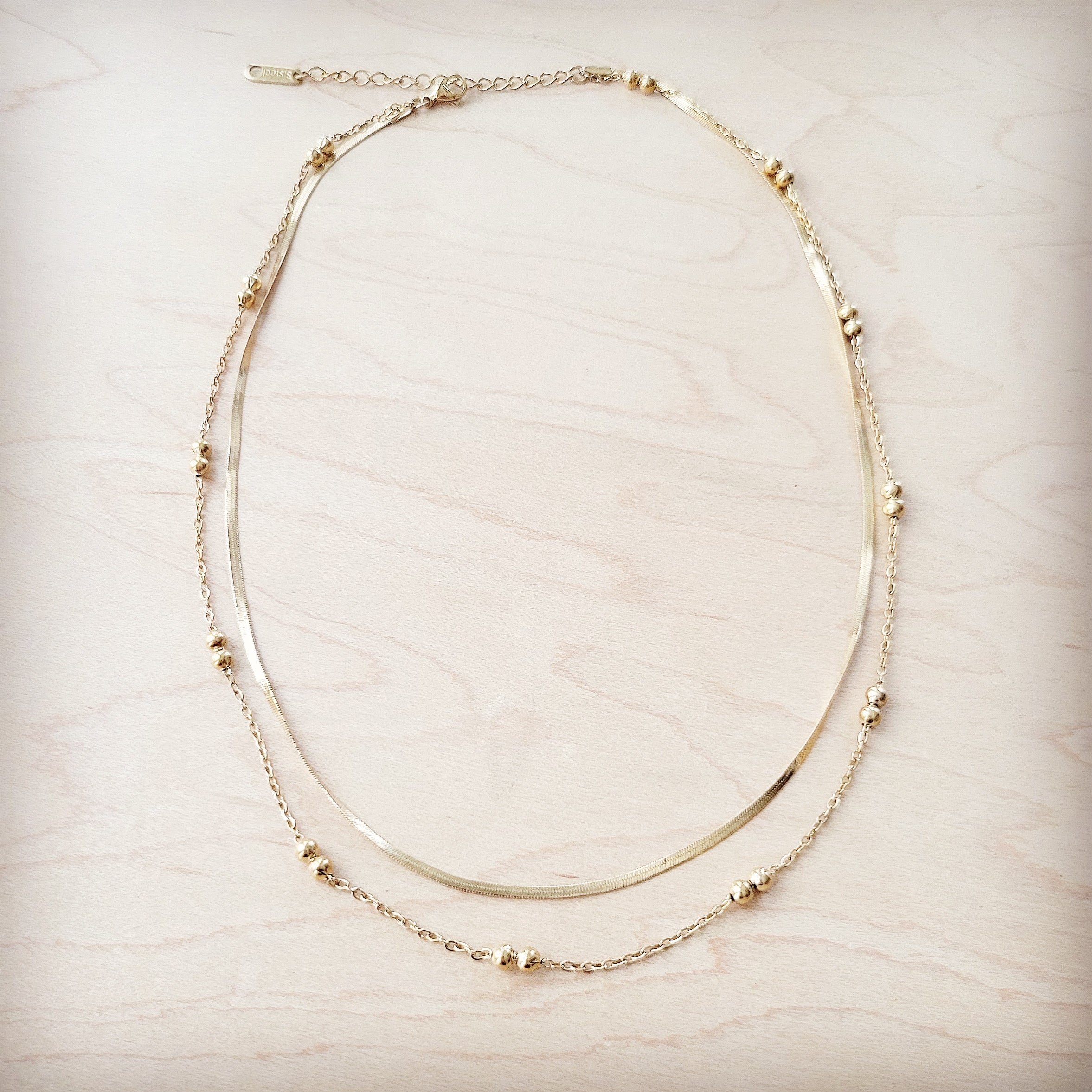 Double Strand Gold Necklace Genuine 18 K Gold Plated 261q