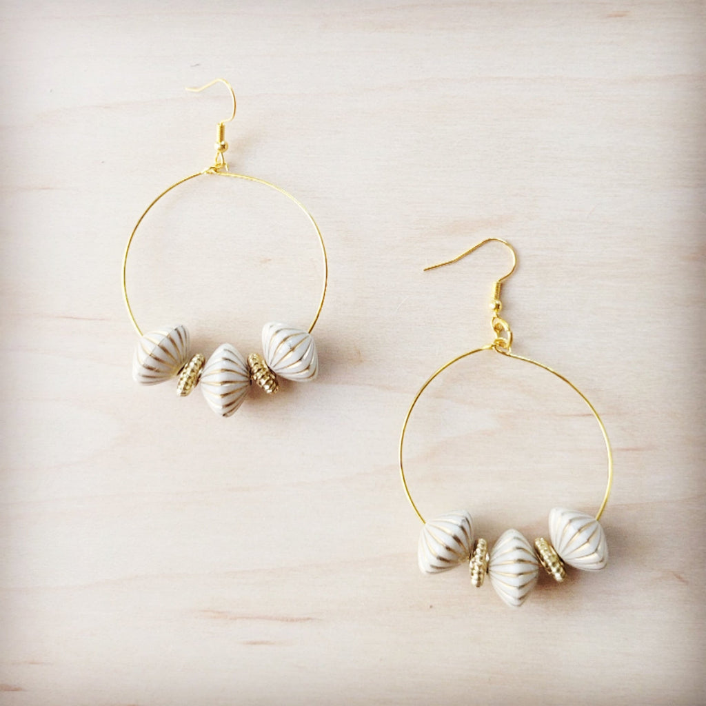 **Golden Shell Beaded Hoop Earrings 219cw