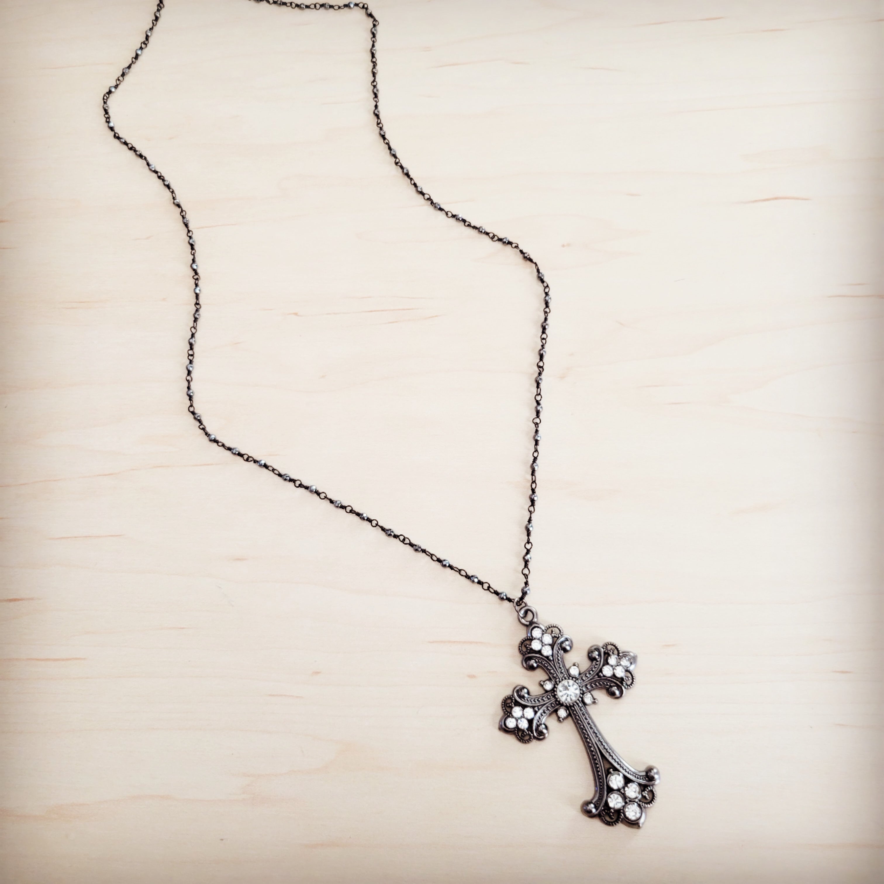 **Victorian Gilded Filigree Cross Necklace 257ly