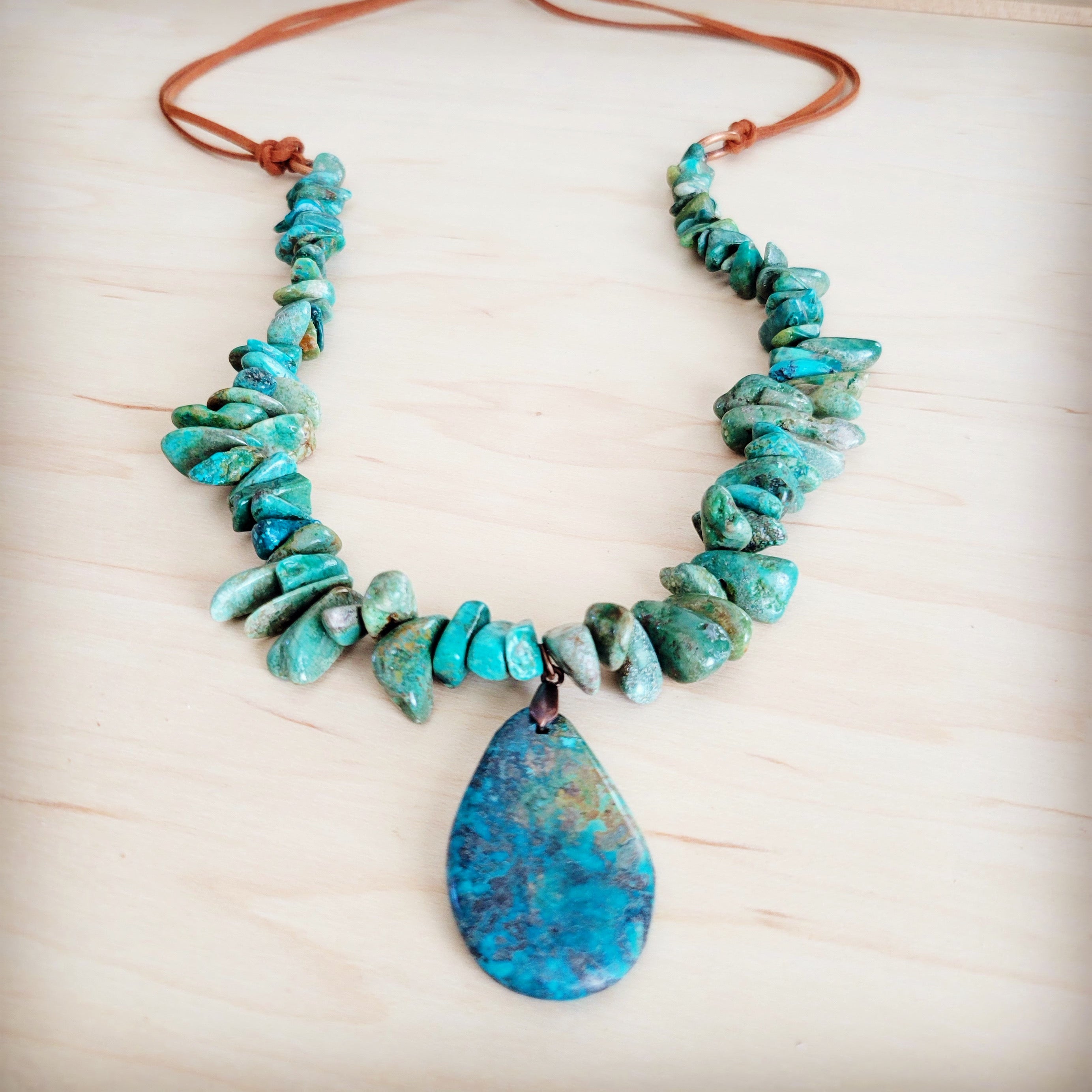 Natural Turquoise Chunky Necklace with Large Natural Pendant 250f