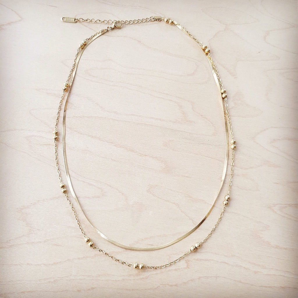 Double Strand Gold Necklace Genuine 18 K Gold Plated 261q