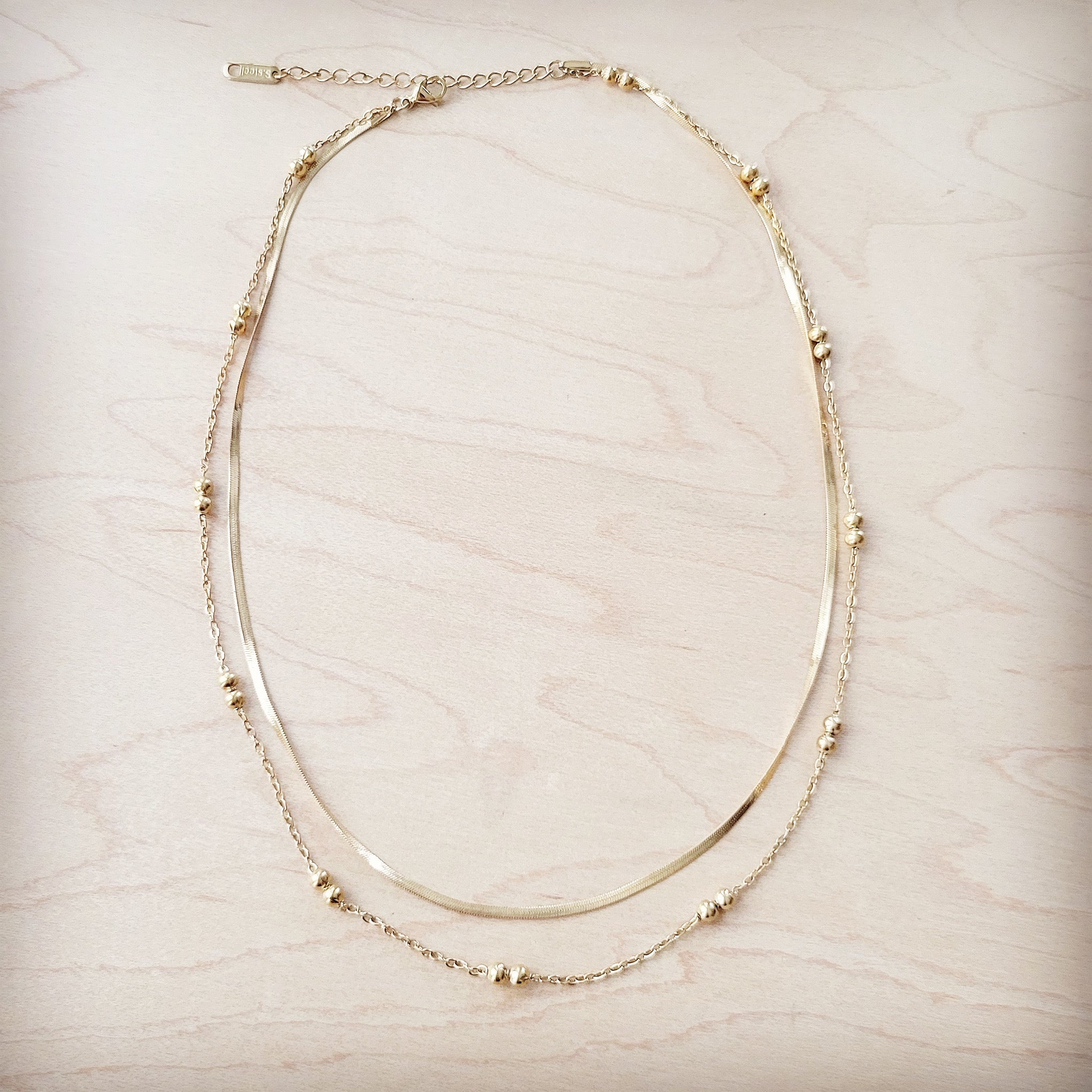 Double Strand Gold Necklace Genuine 18 K Gold Plated 261q