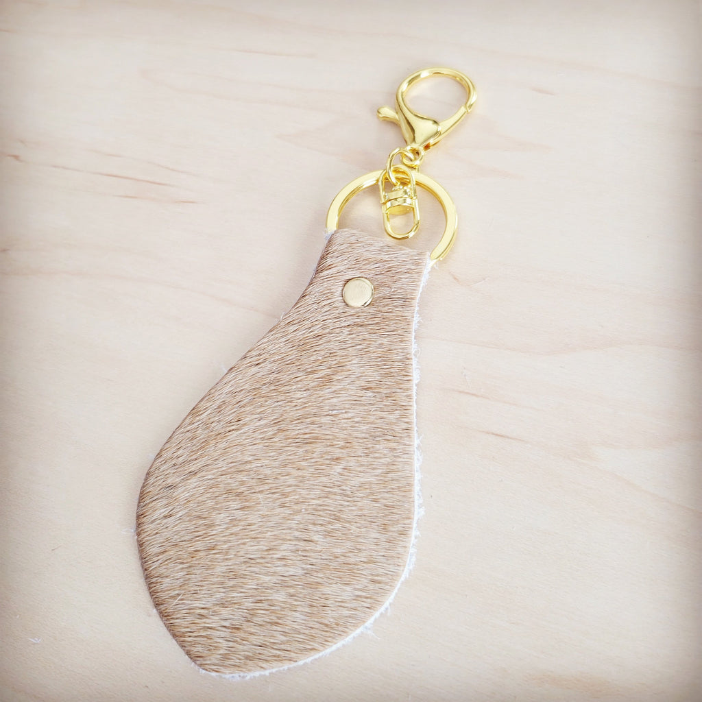 Hair-on-Hide Leather Key Chain - Light Tan 703j