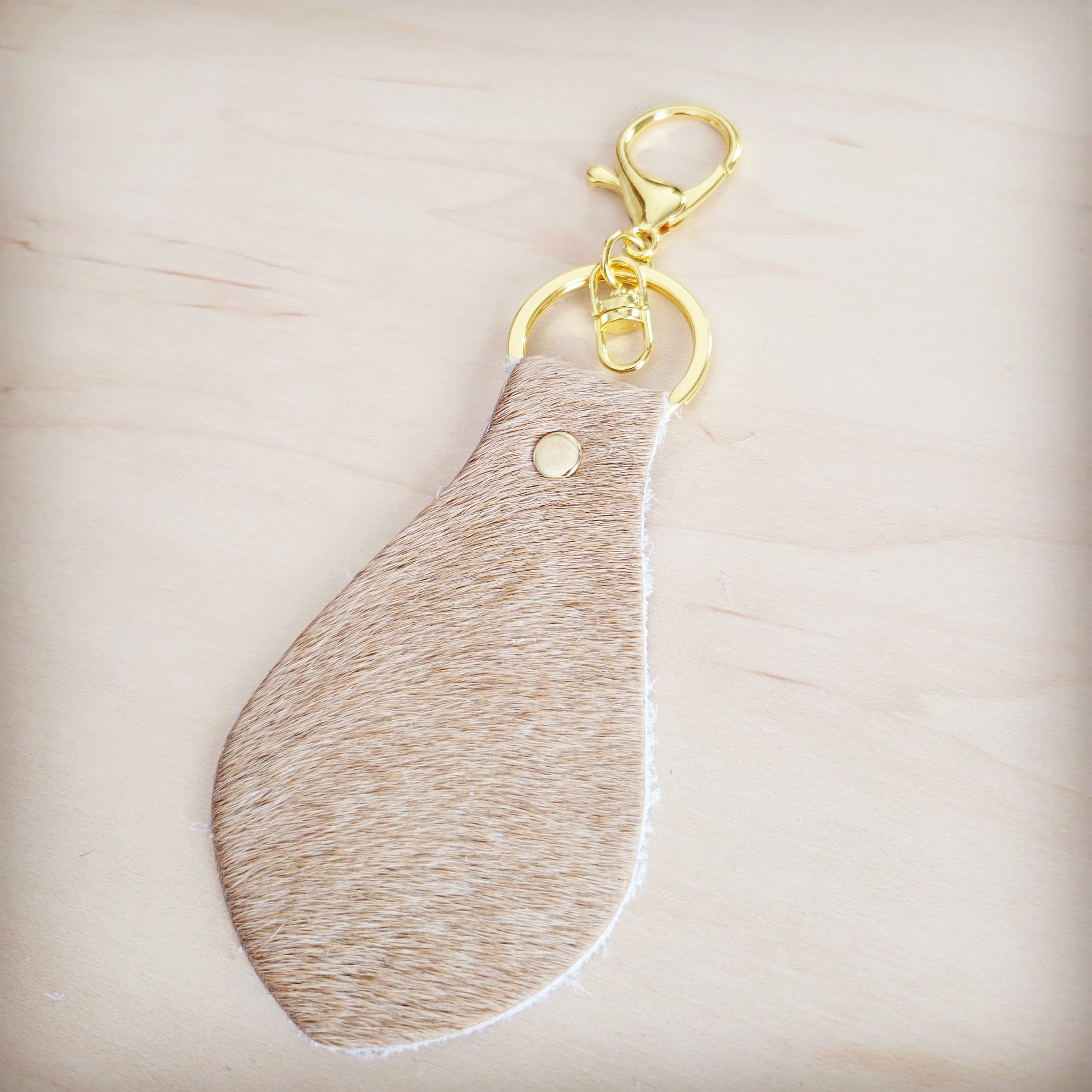 Hair-on-Hide Leather Key Chain - Light Tan 703j