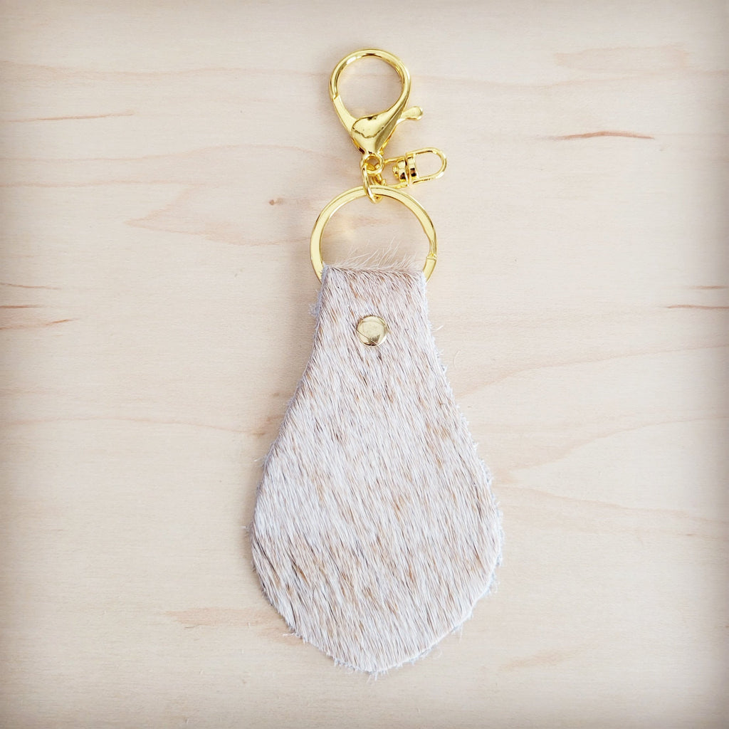 Hair-on-Hide Leather Key Chain - Light Tan 703j