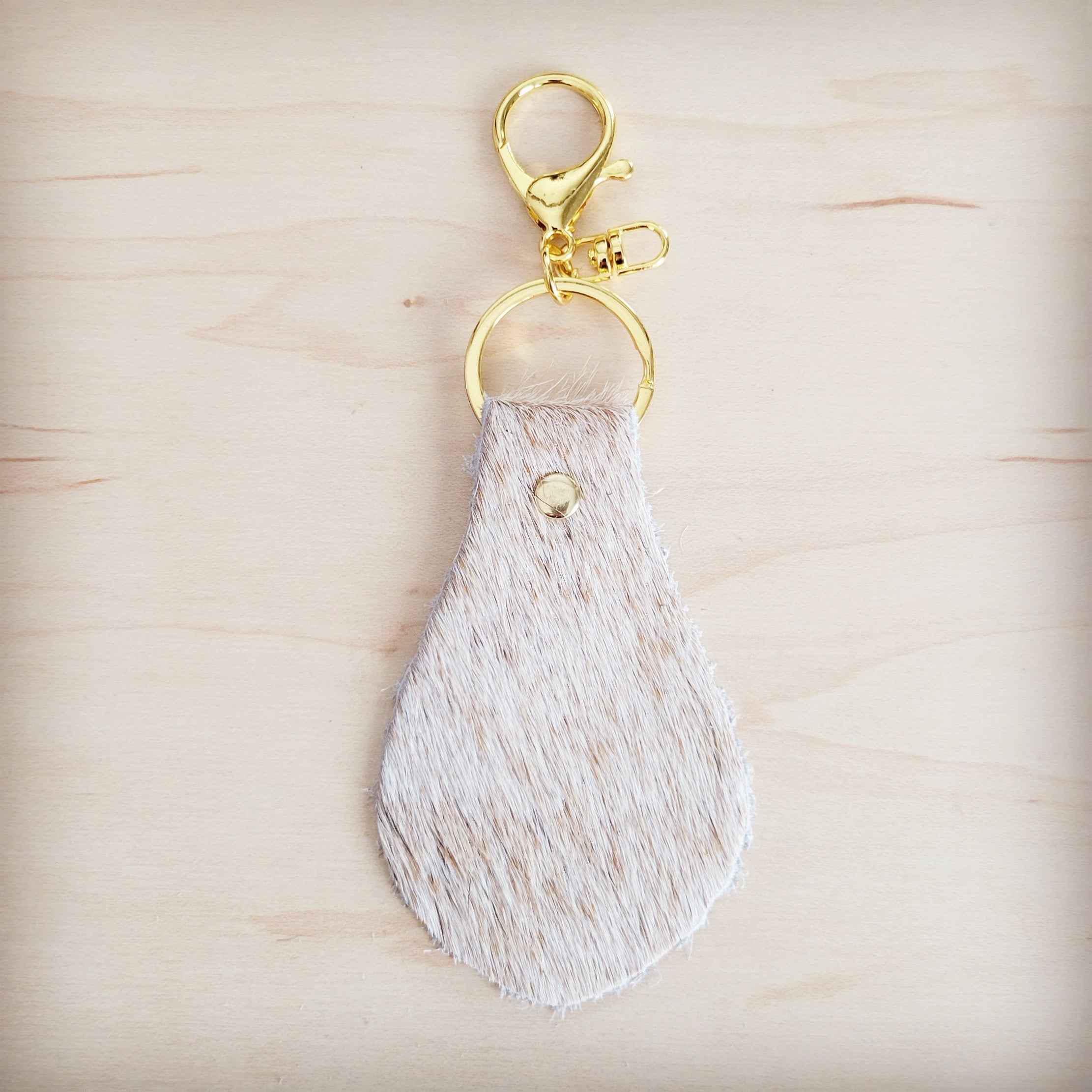 Hair-on-Hide Leather Key Chain - Light Tan 703j