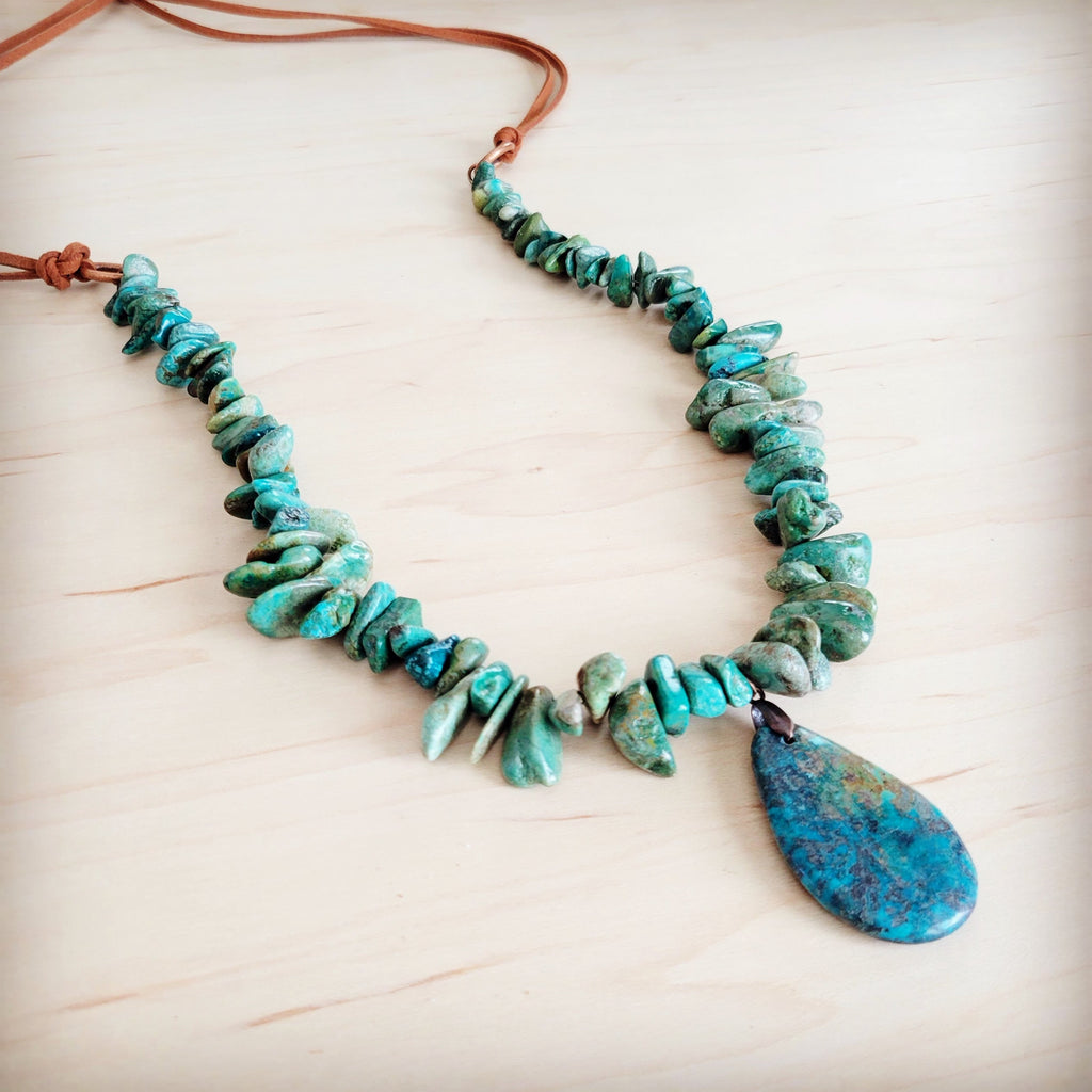 Natural Turquoise Chunky Necklace with Large Natural Pendant 250f