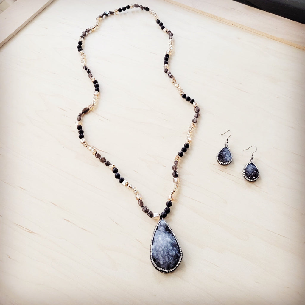Sparkling Black Druzy Drop Earrings 219cu