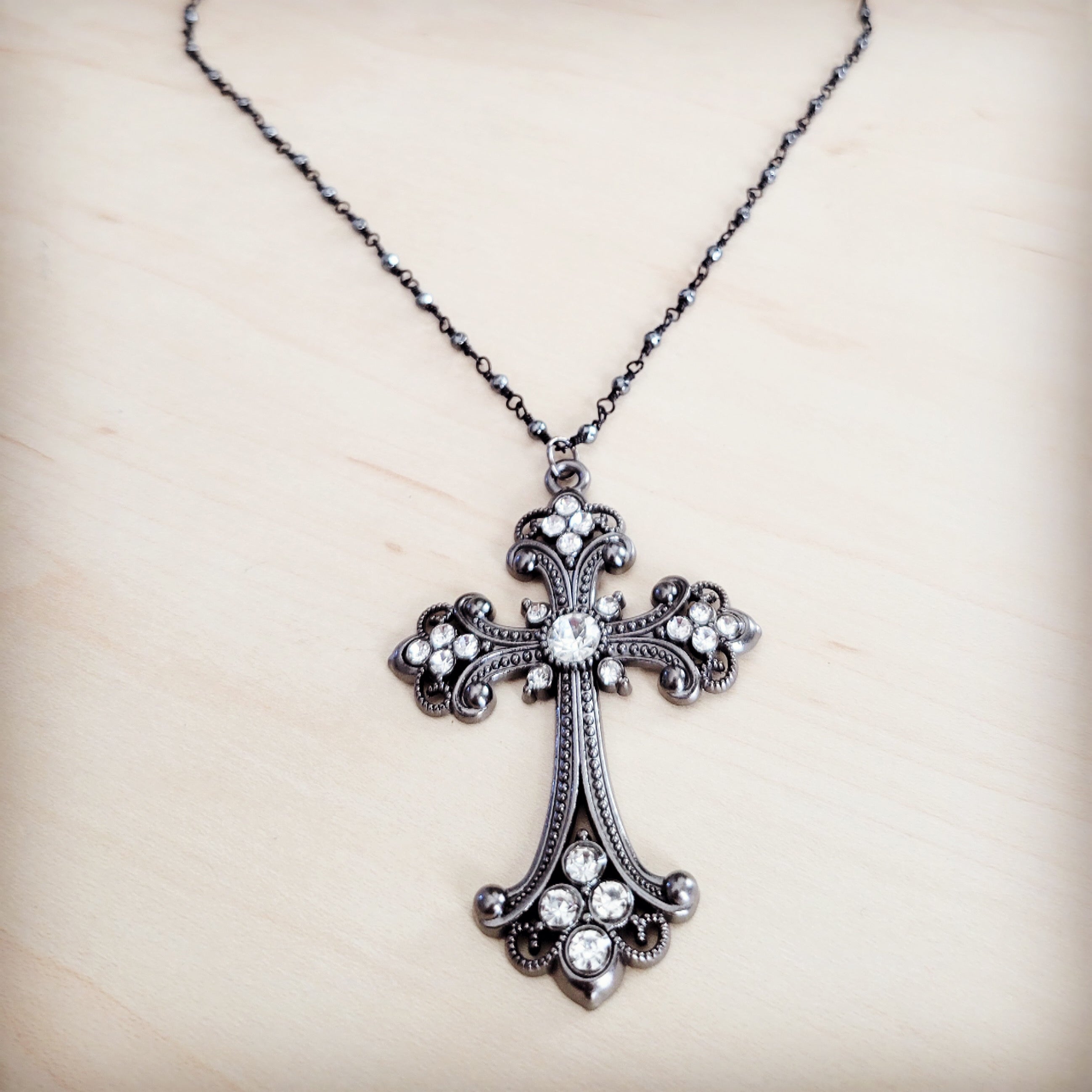 **Victorian Gilded Filigree Cross Necklace 257ly