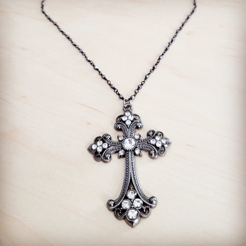 **Victorian Gilded Filigree Cross Necklace 257ly