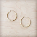 **Medium Stainless Steel Engraved Hoop Earrings 14K Gold Plating 200d
