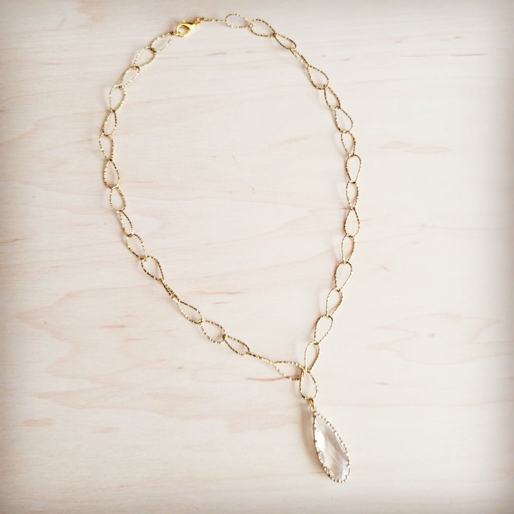 Gold Layering Chain Necklace w/ Boho Luxe Teardrop Pendant 257kp