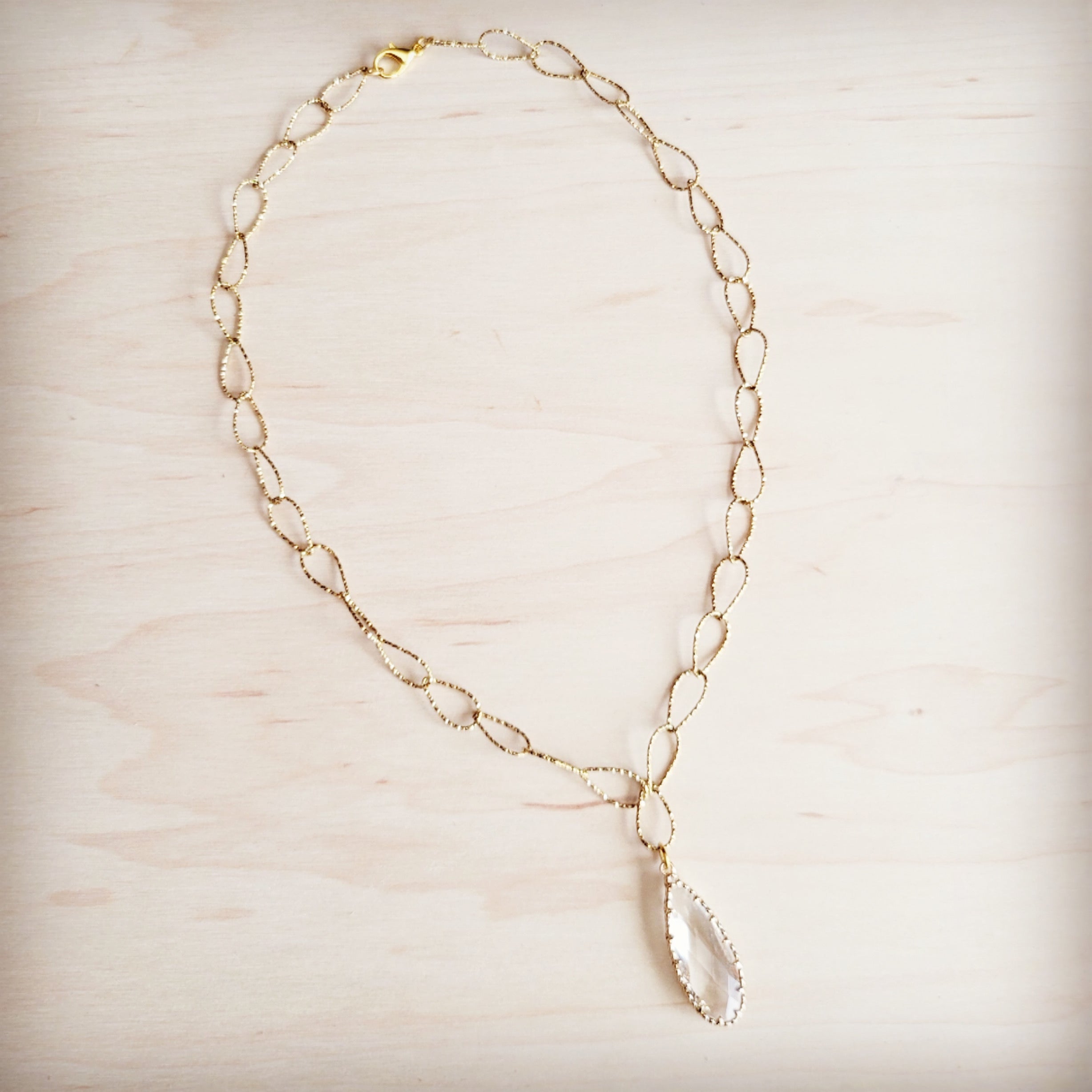Gold Layering Chain Necklace w/ Boho Luxe Teardrop Pendant 257kp
