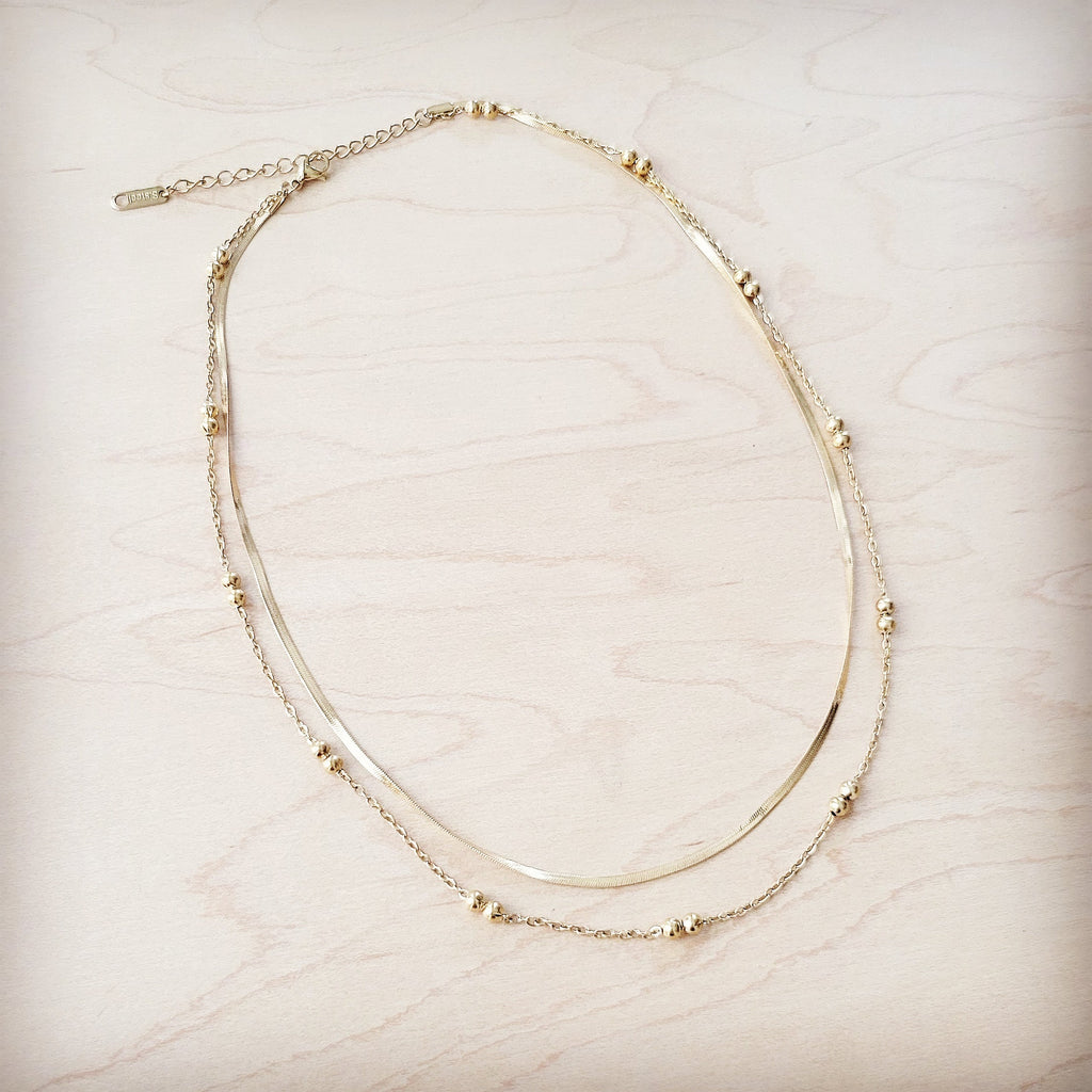 Double Strand Gold Necklace Genuine 18 K Gold Plated 261q