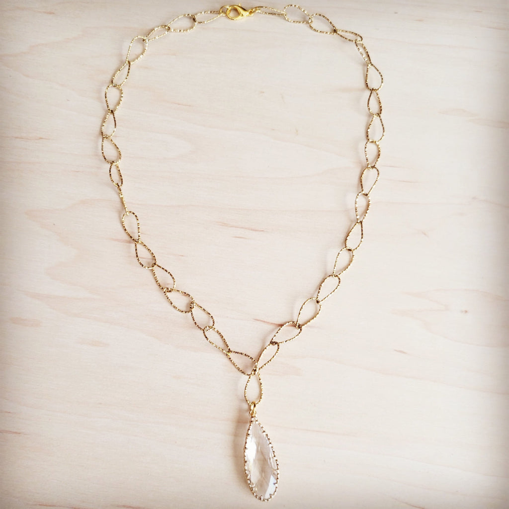 Gold Layering Chain Necklace w/ Boho Luxe Teardrop Pendant 257kp