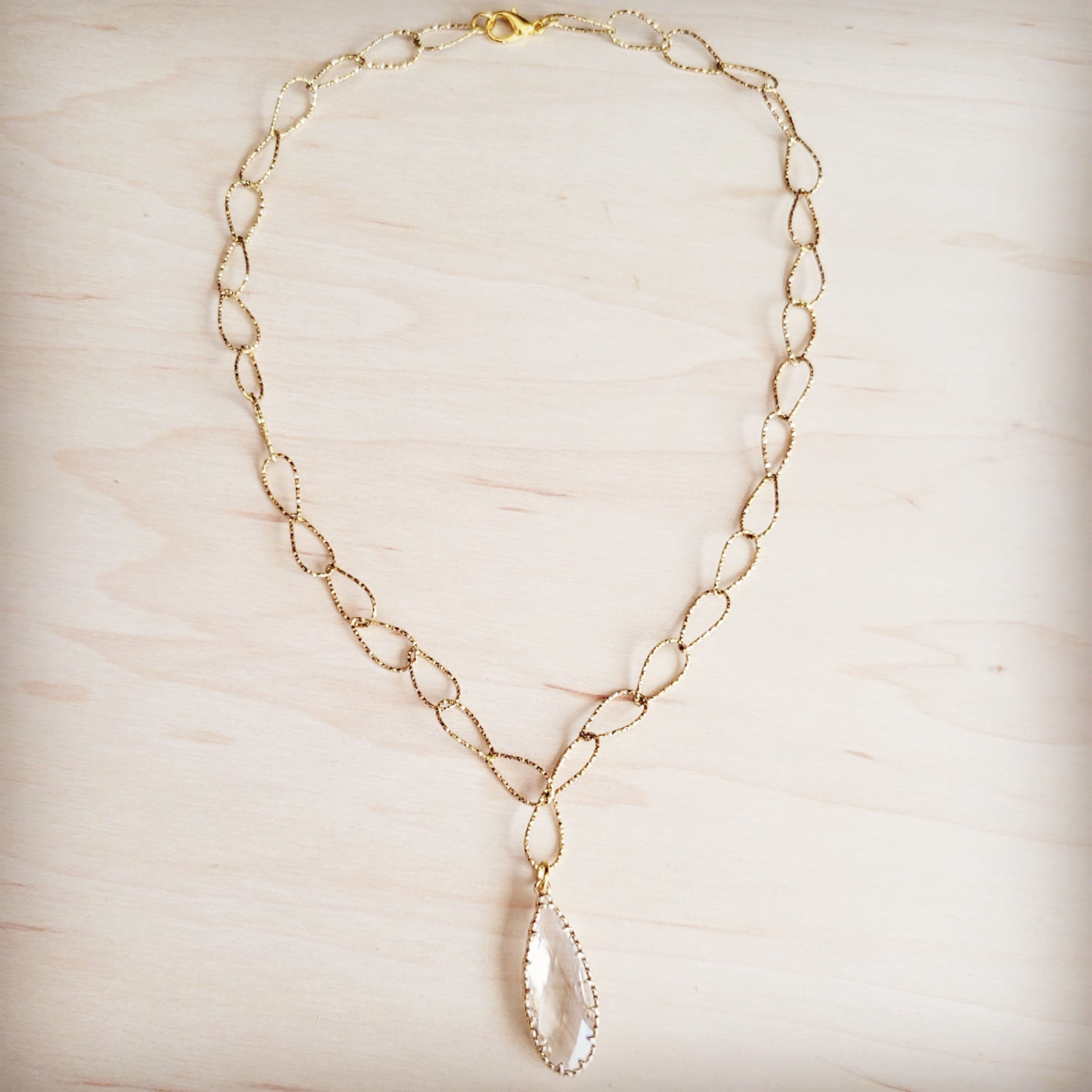 Gold Layering Chain Necklace w/ Boho Luxe Teardrop Pendant 257kp