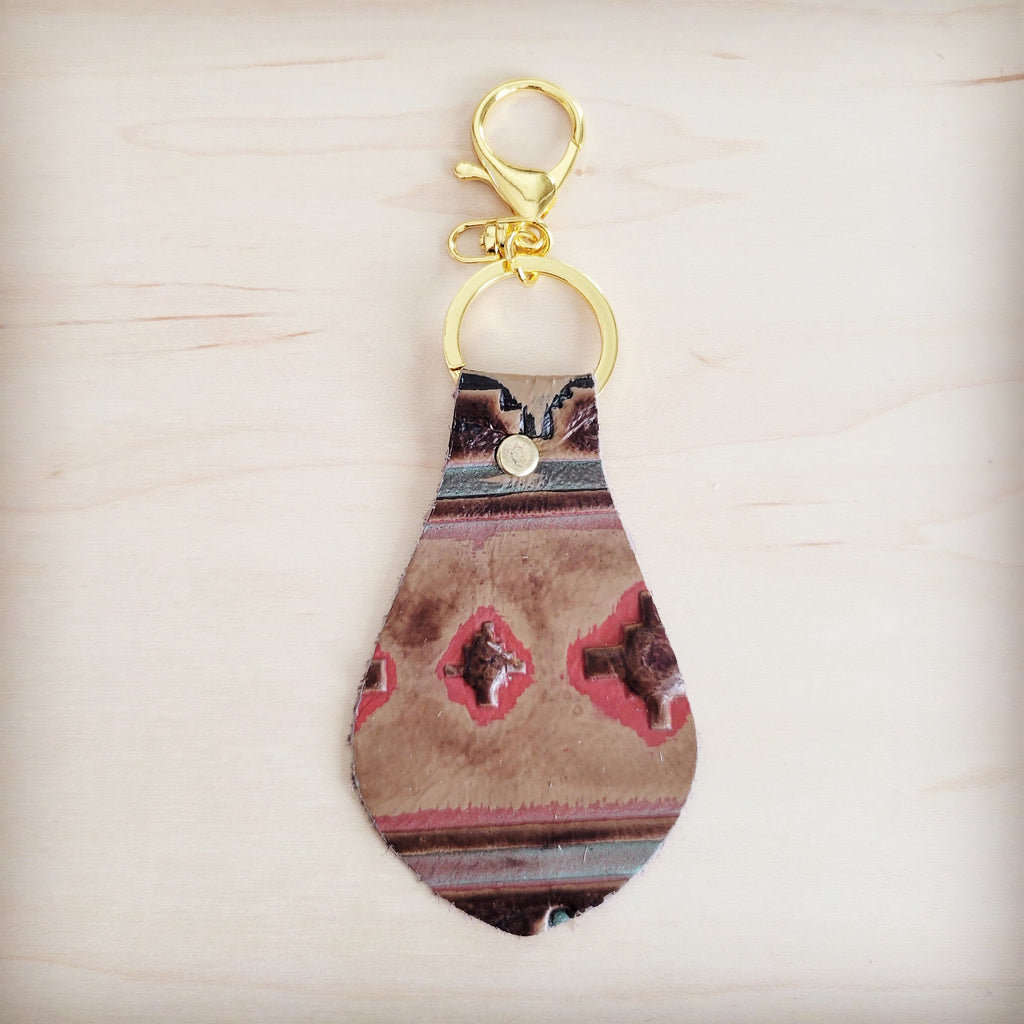 Leather Keychain-Red Brown Navajo 702L