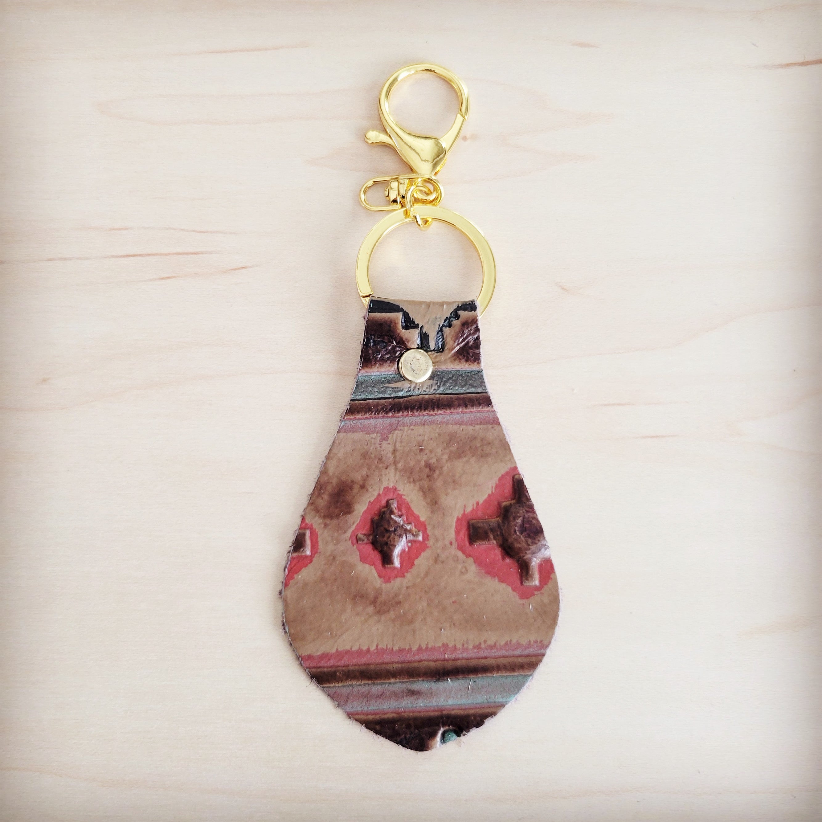 Leather Keychain-Red Brown Navajo 702L